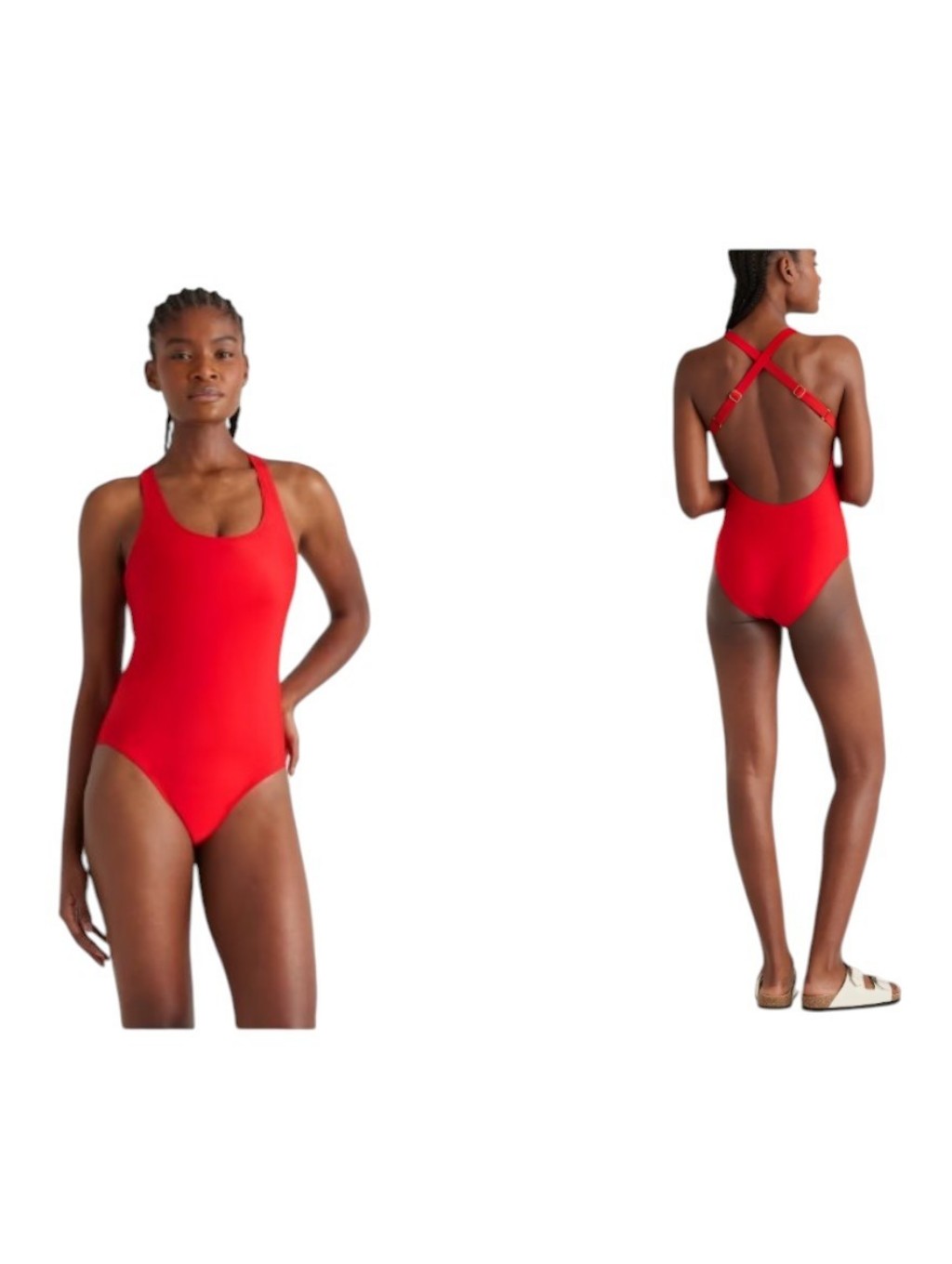 Nwt Quince Italian Cross-Back One-Piece Swimsuit Cherry Red Size S